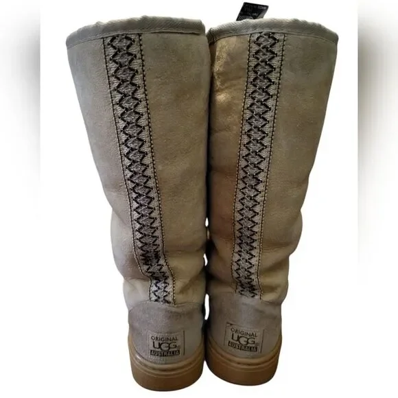 UGG Australia Tall Beige Pure New Wool Lined Leather Boots, Mens 6 Ladies 7 - Picture 6 of 10
